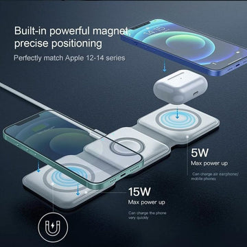 Fast Magnetic 3 In 1 115W Wireless Charging Pad for iPhone, AirPods & Smartwatch